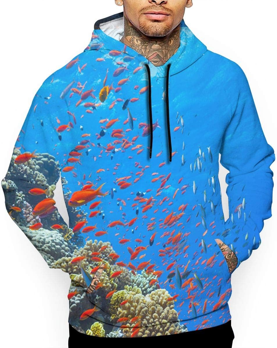 Janeither Men's Coral Reefs 3D All Printed Hooded Pullover with Pocket Casual Hoodies Sweatshirt