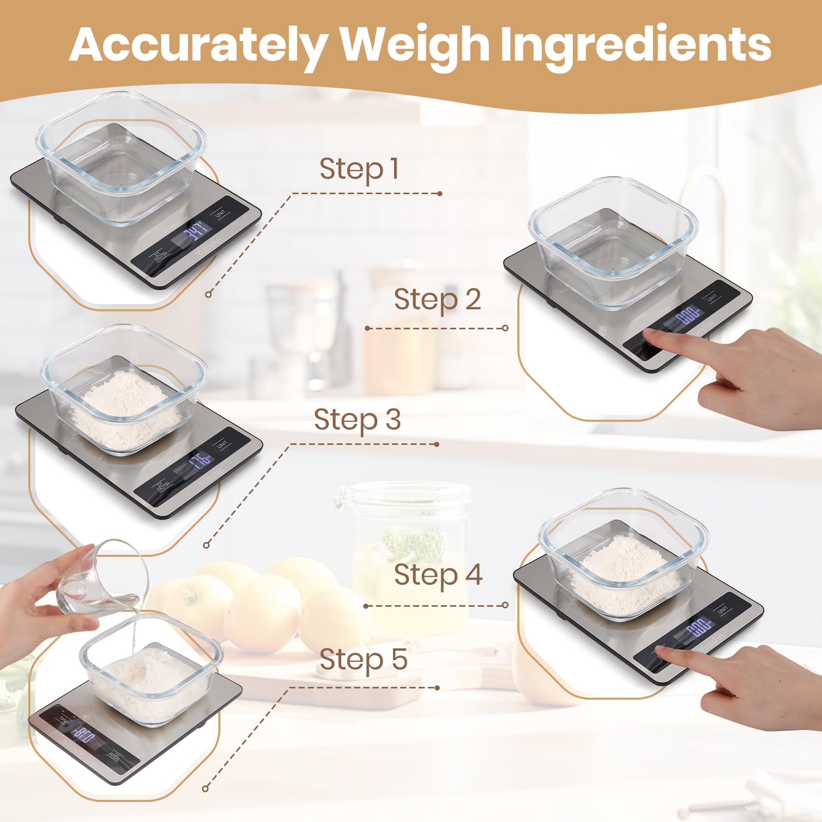 Food Scale, 11lb Kitchen Scale with 0.05oz/1g Precision, 6 Units Tare Function & LCD Display, Stainless Steel Digital Scale for Baking, Cooking, Meal Prep - Kitchen Gadgets & Gifts, Home Essentials