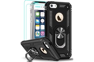 LeYi Compatible for iPhone se Case 2016 (Not Fit 2020), iPhone 5s Case, iPhone 5 Case, Armor Full-Body Phone Cover Case with 360 Degree Rotating Holder Kickstand for iPhone 5/5s/se, Black