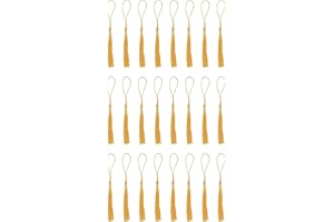 SOWAKA 30 Pcs Mini Tassels Soft Flossy Bookmark Tassels with Loop for DIY Crafting Project Earring Jewelry Making Souvenir Graduation Clothing Sewing Gift Tags (Bright Gold)