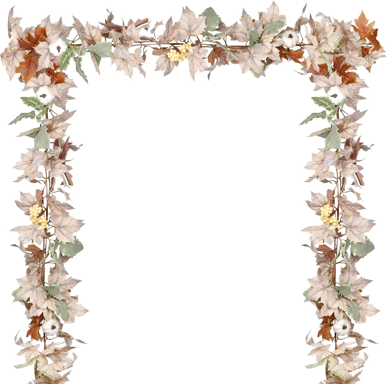 Wreaths, Garlands & Swags - Lvydec Fall Maple Leaves Garland Decoration - 5.8ft Artificial Fall Foliage Garland with White Pumpkins Autumn Decor for Halloween Thanksgiving Home Table Decor