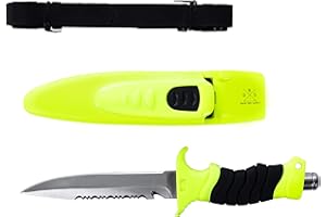 Bahia Dive Supply Stainless Steel Diving Snorkeling Safety Knife with Quick Release Adjustable Leg Straps & Locking Sheath, 5