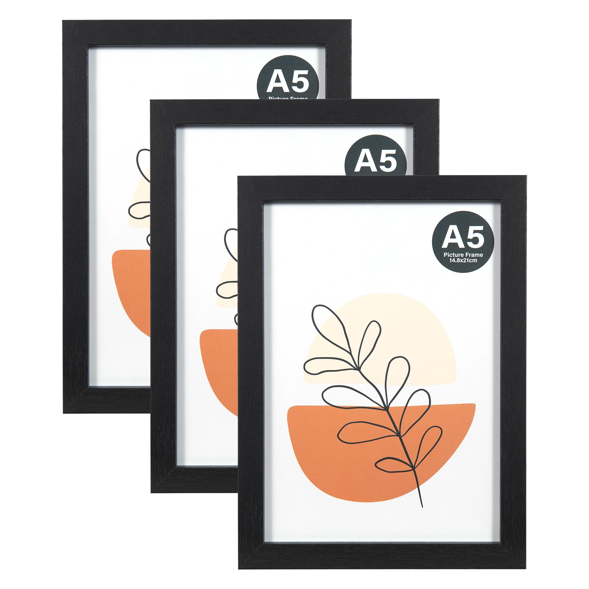 KAIWIN Black Picture Frame A5 / 21 x 14.8 cm Set of 3, with Acrylic Glass for Table Top Display and Wall Mounting Photo Frame