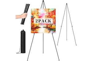 WOMNWOMN Easel Stand for Sign, 63" Portable Easels Stand for Display, Lightweight Adjustable Tripod Art Easel Stand for Wedding Sign, Black Metal Painting Easel with Portable Bags (2 Pack)