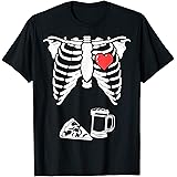 Dad Skeleton Halloween Beer Pizza Funny Pregnancy Couple Men T-Shirt