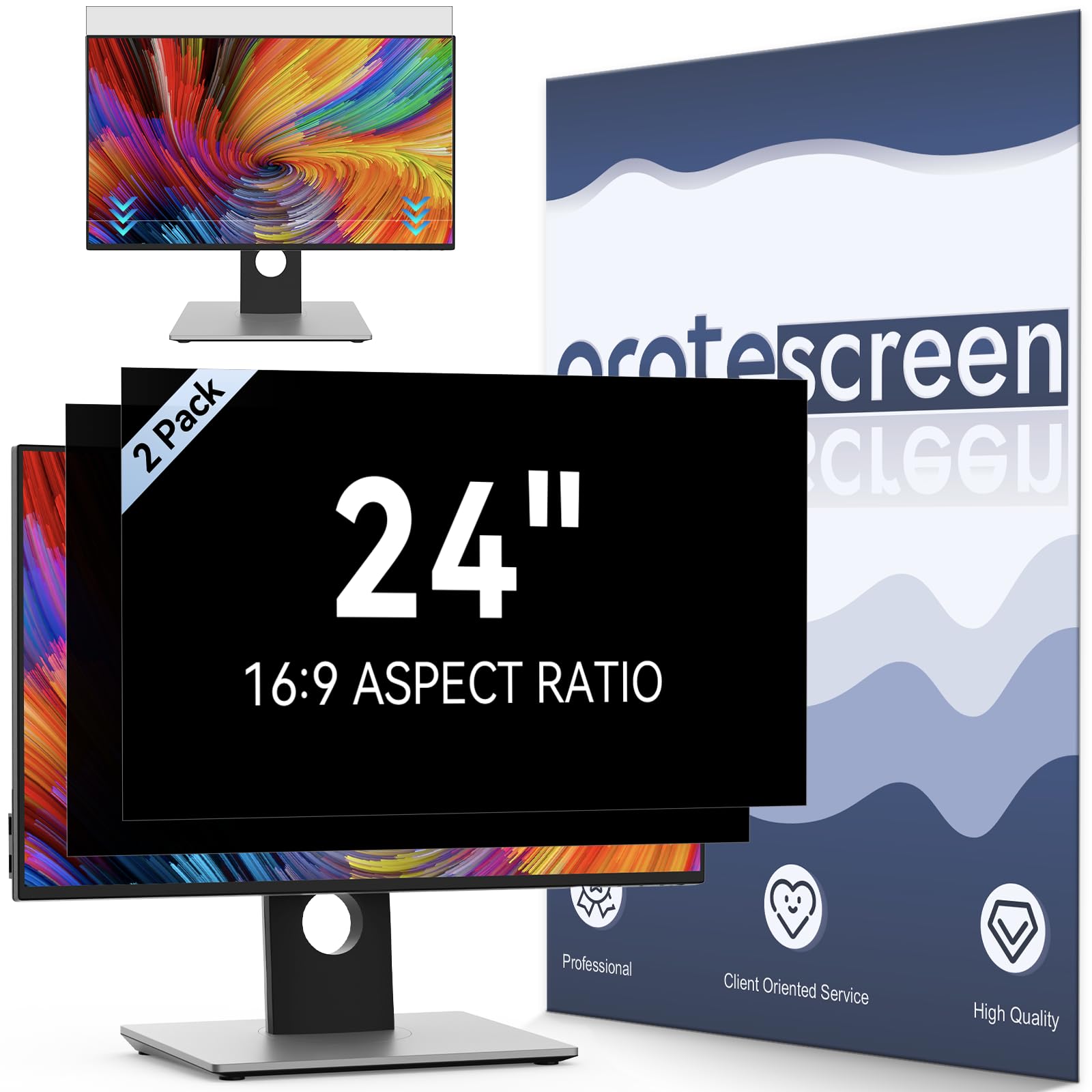Photo 1 of [2-Pack] 24 Inch Computer Privacy Screen Filter for 16:9 Widescreen Monitor, Removable Eye Protection Anti Glare Blue Light Filter Privacy Shield, Anti Spy Screen Protector Film 24 in