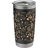 Cottagecore Vintage Garden Black Botanical Floral Flower Stainless Steel Insulated Tumbler