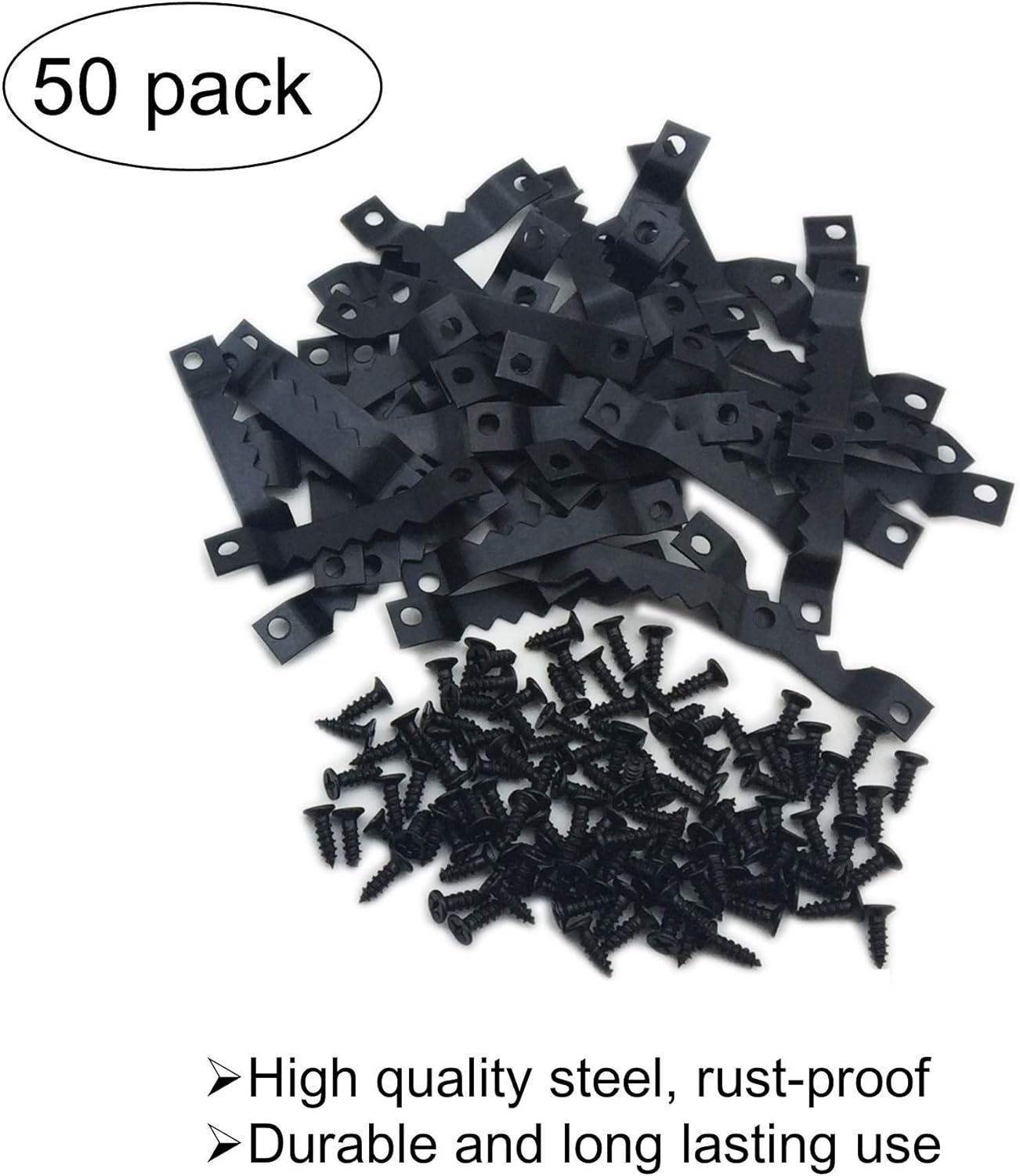 50 Pack Small Sawtooth Picture Hangers Steel Picture Hangers Picture Frames Hangers with Screws Picture Hang Solutions, for Hanging Clock Paintings Artwork Picture Frame Hook Photos (Black) - - 