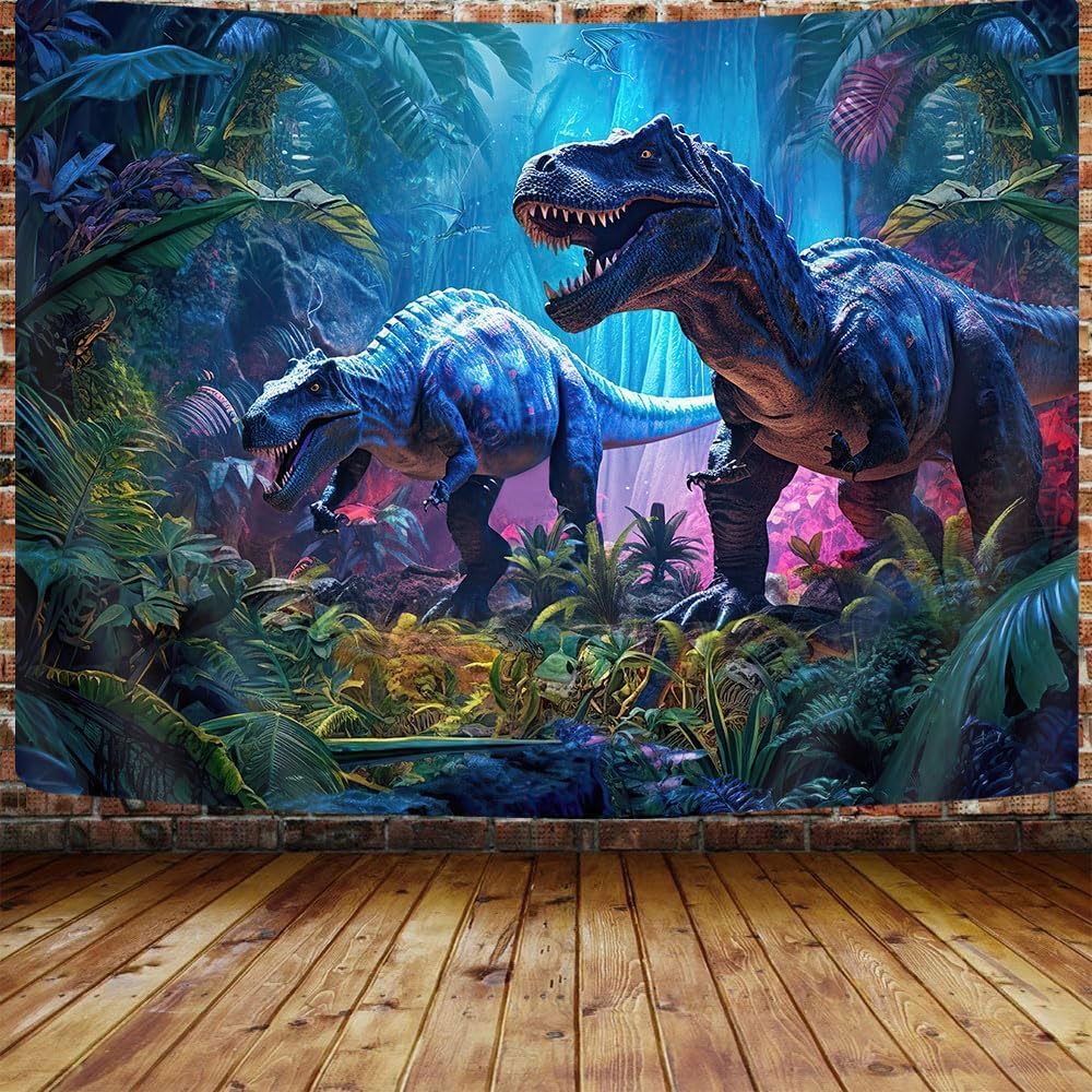 Tapestries - GOAOK Dinosaur Tapestry for Boys Room Decor, Jurassic Wild Anicient Animals Wall Tapestry, Nature Forest Fairytales Dinosaur Tapestry Wall Hanging Inches for Bedroom Living Room Dorm Room，60