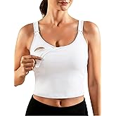 Ecavus Nursing Bras for Breastfeeding Longline Sports Maternity V Neck Buttery Soft Crop Tank Top with Built in Bra