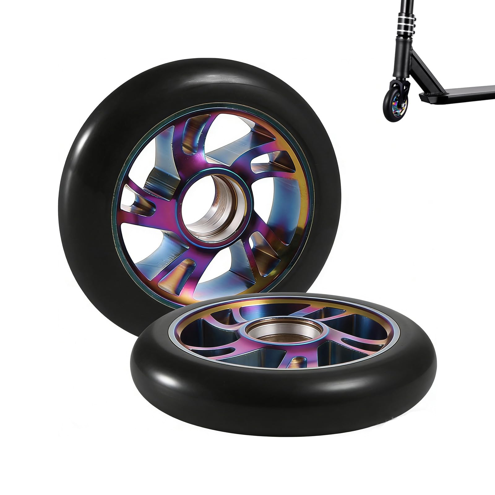 GIONAR 2Pcs Scooter Wheels 100mm, Replacement Stunt Scooter Wheels with ABEC-9 Bearings, PVC Roller Wheel for Razor Apollo Cox Swain Stunt Scooters