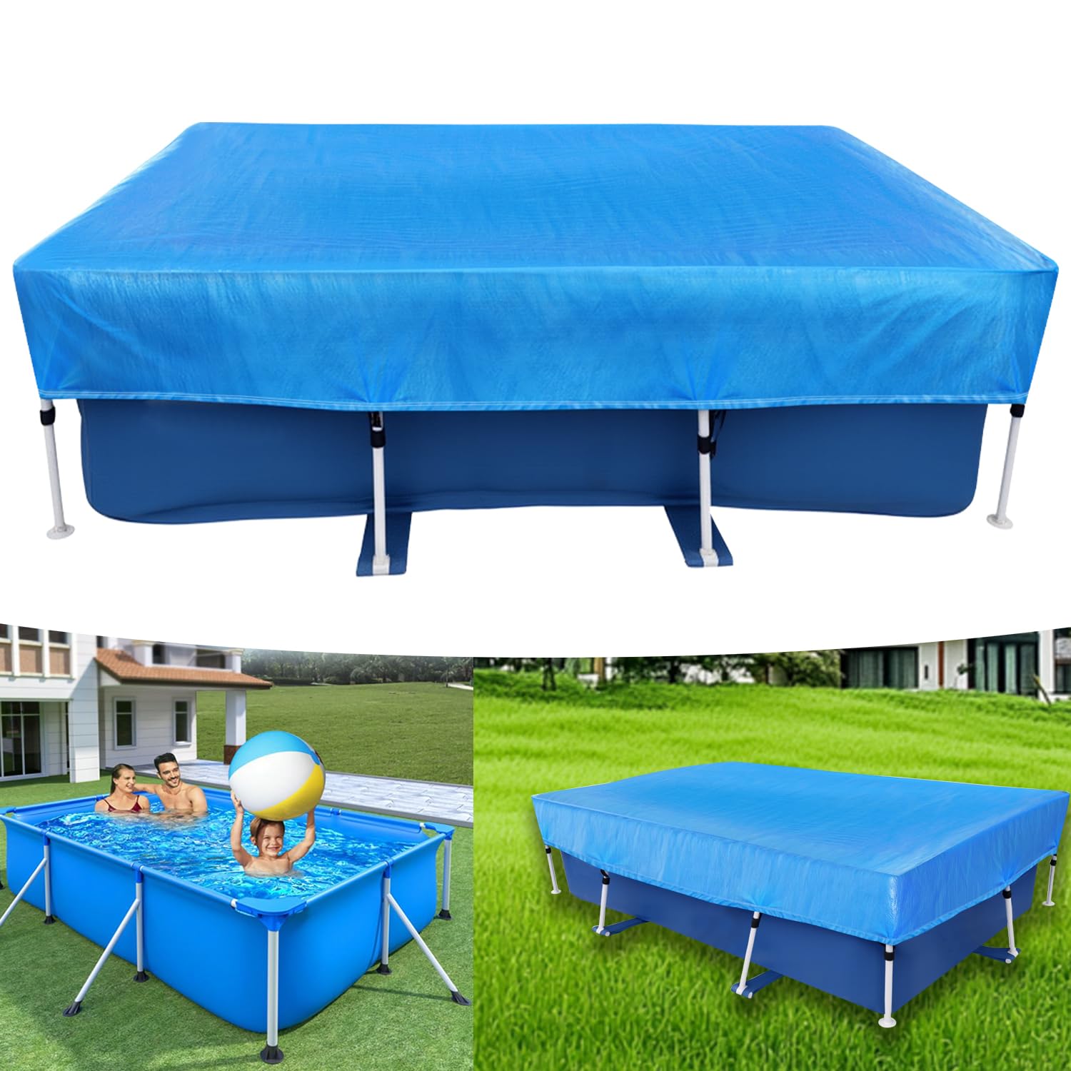 Photo 1 of Rectangle Pool Cover 87x59 in for Above Ground Pool 7x4 ft Draw Strings Swimming Pool Cover for 7.3 ft x 4.9 ft Rectangular Frame Pools Heavy Duty Pool Cover Protector for Dustproof