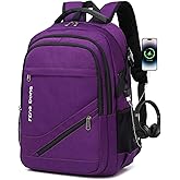FENGDONG Durable Waterproof Travel Large Laptop Backpack 17.3 inch,College Backpack Bookbag for Men & Women Business Backpack with USB Charging Port and Headset Port Purple