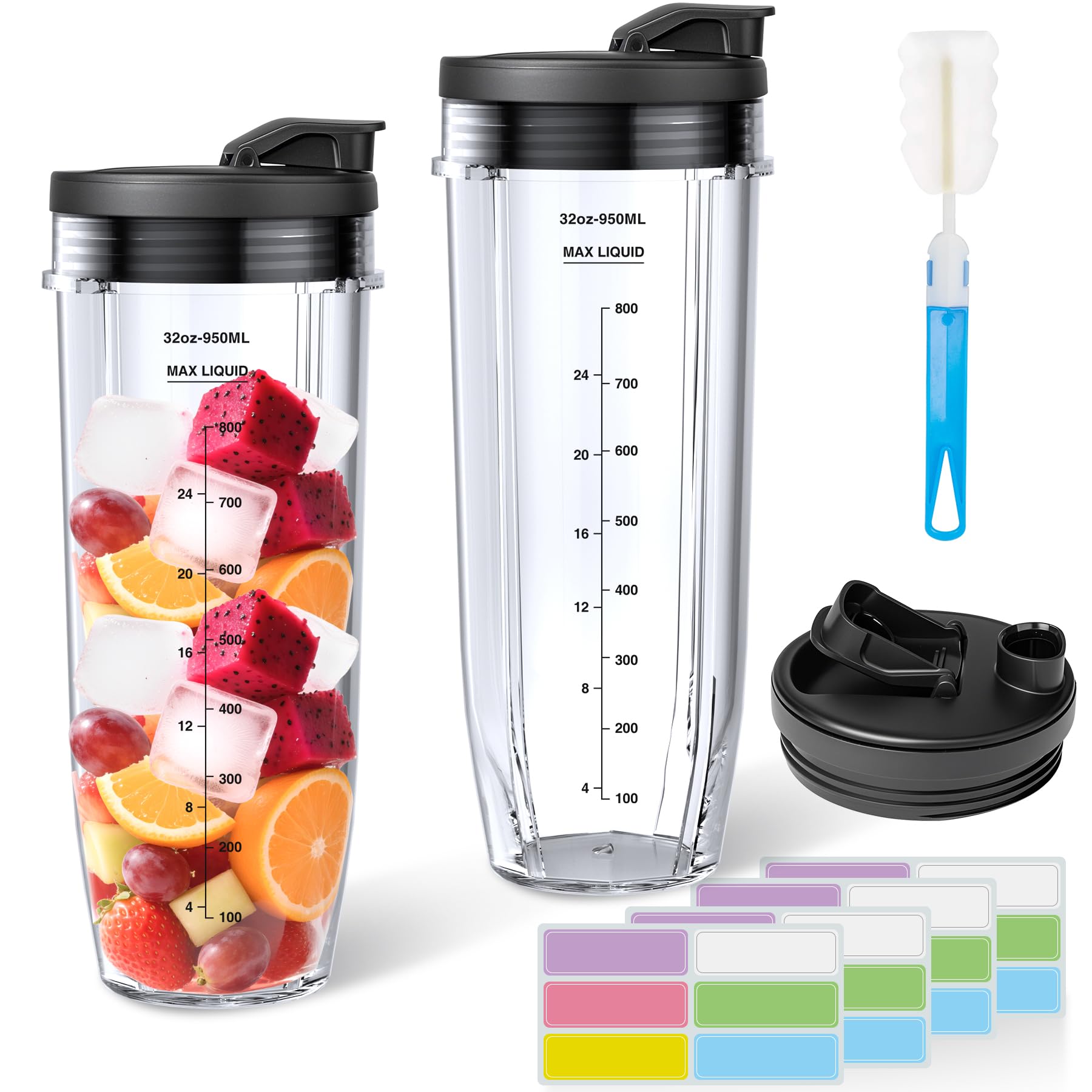 Photo 1 of (used)(see images) 2-Pack Blender Cups Replacement for Ninja with Sip, Seal Lid, Cleaning Brush 