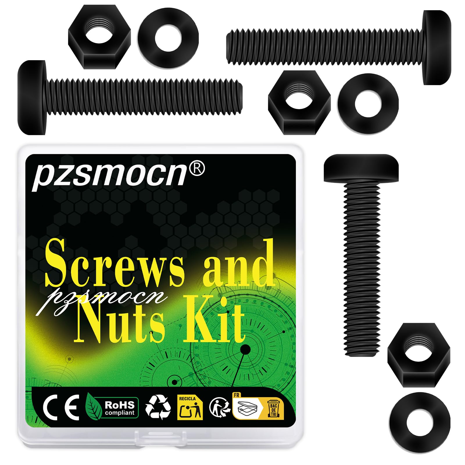 Pzsmocn 240 Pieces/80 Sets M4*35 mm Plastic Black Nylon Cross Round Head Screw Hexagonal Nut Combination Kit, with Insulating Washers, Standard Size, For DIY and Electronic Assembly. — image 1