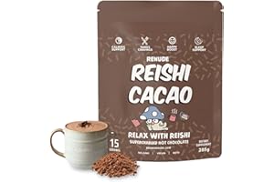 Renude Reishi Cacao - Mushroom Hot Chocolate, Mushroom Coffee Alternative, Mushroom Drink, Cacao Powder, Hot Cacao Mix with Reishi, Sleep Support, Organic Ingredients - 15 Servings