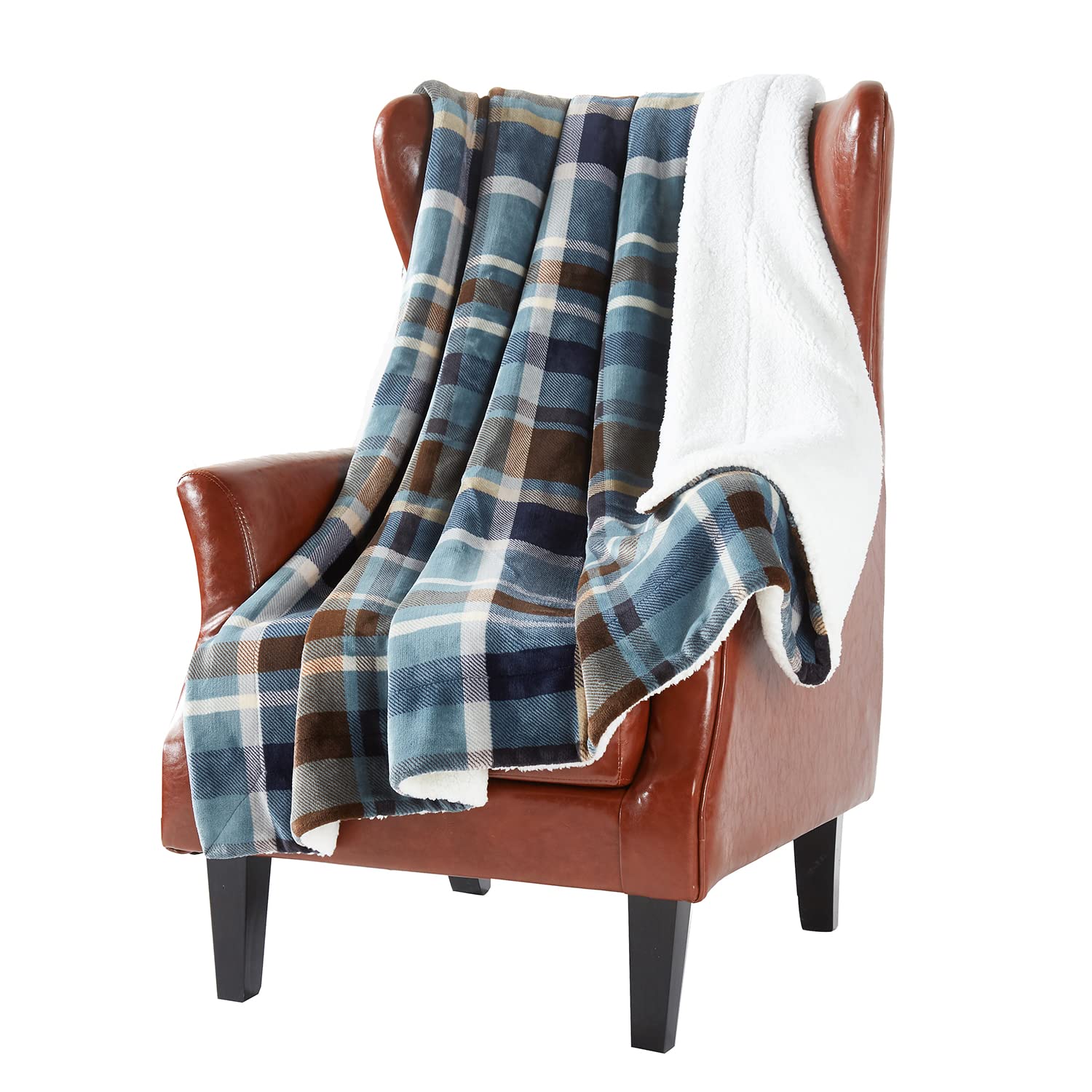 DREAMLANDING Sherpa Fleece Blanket Sofa Throw Double-Sided Super Soft Warm Throw Blanket For Bed, Sofa, Couch 150 * 180cm (Blue Plaid, 150×180cm)