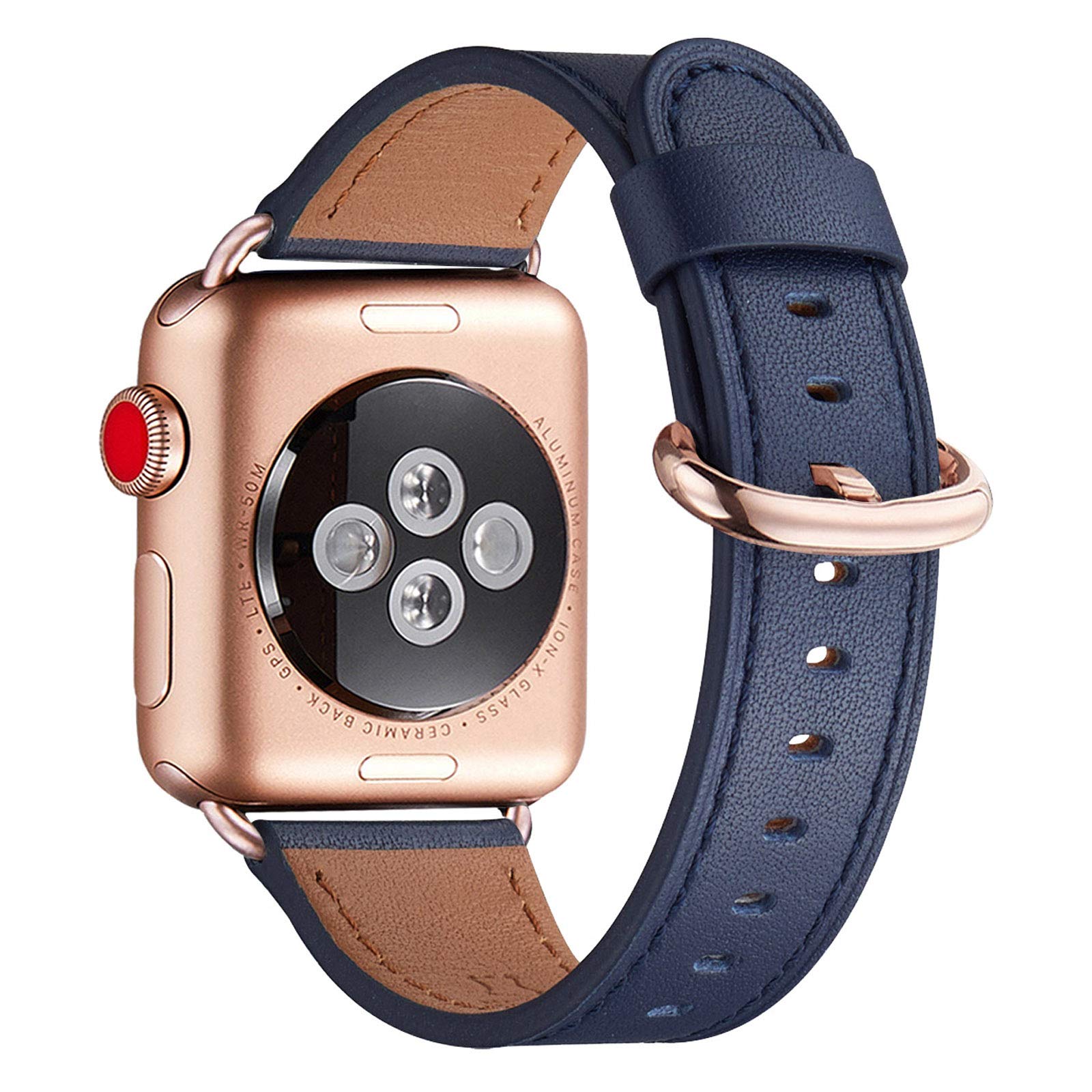 WFEAGL Strap Compatible for Watch Strap 38mm 40mm 41mm,Many Colours of Top Grain Leather Band Replacement Strap with Watch Series 8/7/6/5/4/3/2/1, (38mm 40mm,Dark Blue Band+RoseGold Adapter) โ image 1