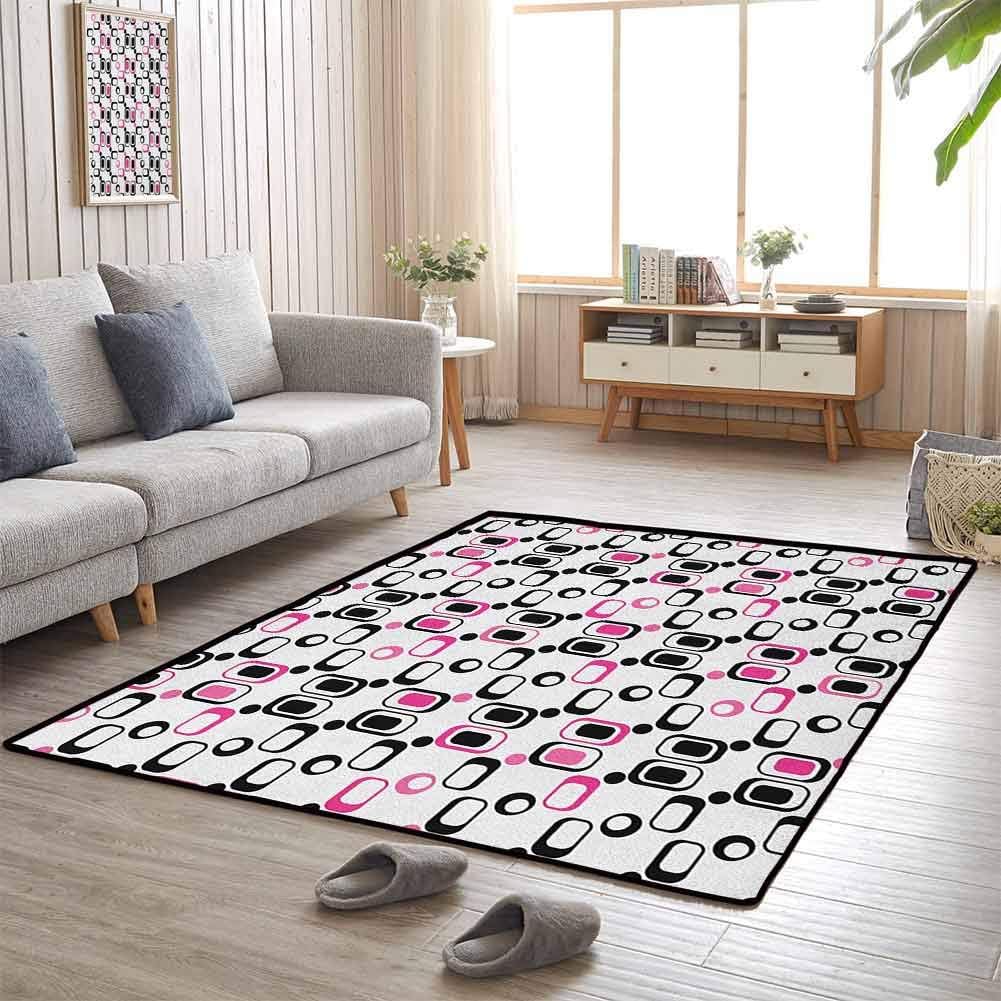Floor Mat Rug, Anti-Skid Large Area Rugs Versatility, Warm and Cozy for Living Room Kids Room, Geometric | Trippy Shapes Vintage Sixties Inspired Design Elements in Vivid Colors - 5'x7'