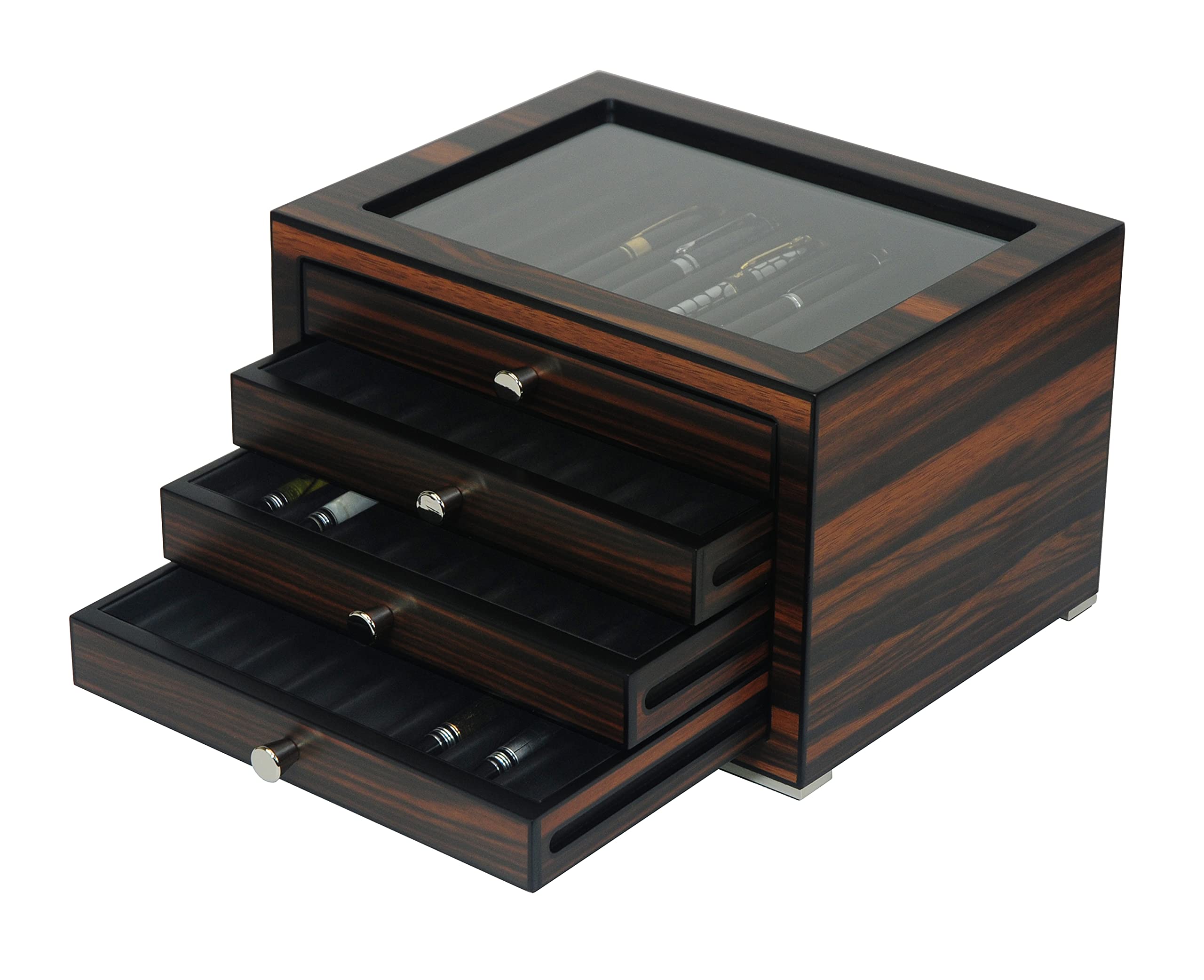 Photo 1 of Lifomenz Co Stackable Wooden Display Case with Drawer – Slot Ebony Pen Cabinet, Luxury Fountain Pen Storage Box with Glass Window for Collection (3)