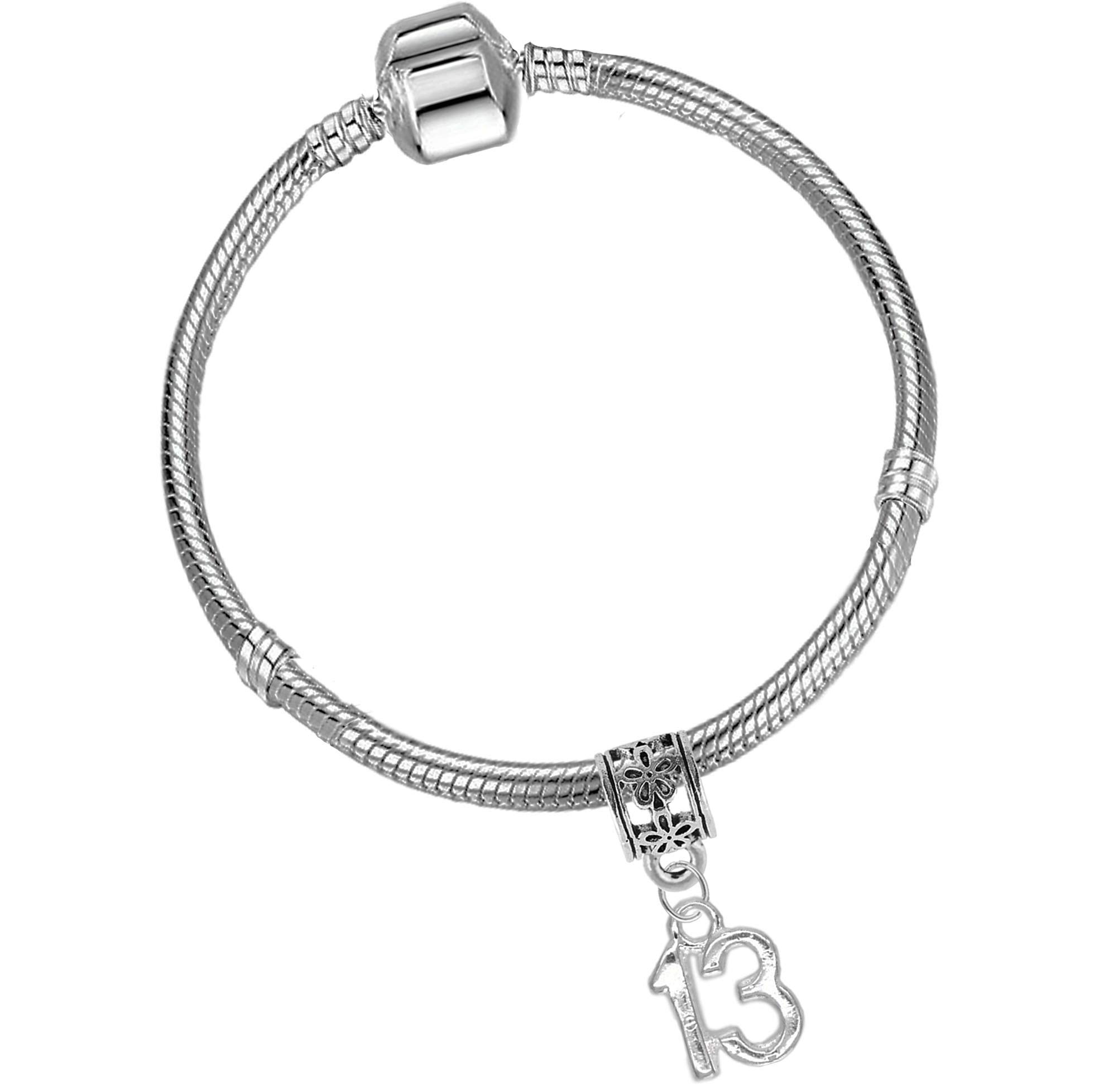 Girls 13th Birthday Silver Plated Starter Charm Bracelet with Gift Box