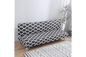 LiveGo Armless Futon Slipcovers Stretch Folding Sofa Bed Cover with Elastic Bottom, Printed Fitted Couch Cover Furniture Protector for Pets, Kids (Light Black)
