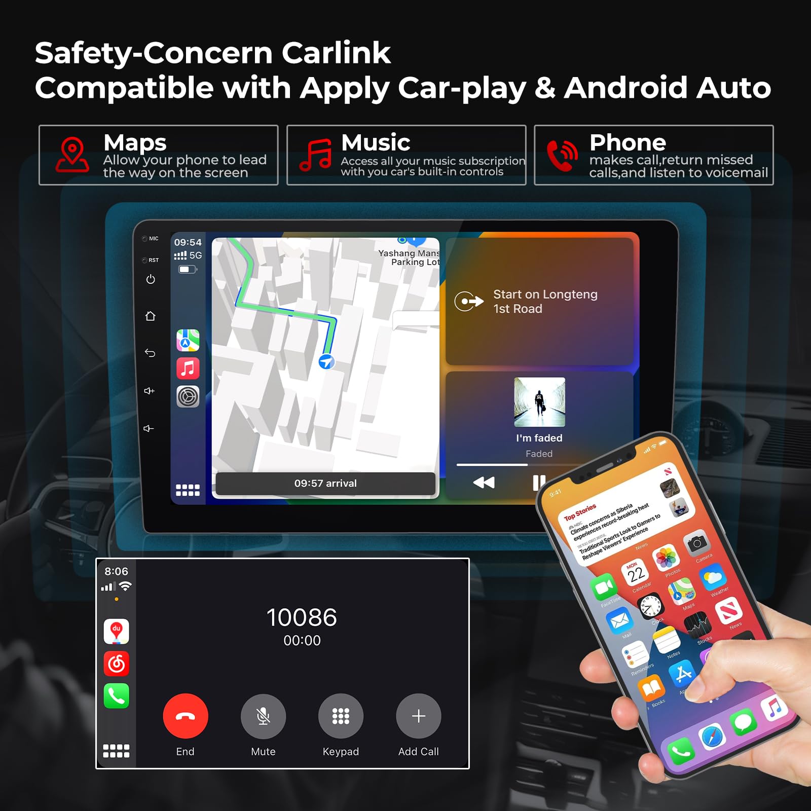 FELLOSTAR Android Touchscreen for Ford Escape 2012-2019 Radio Upgrade Stereo Replacement with Carplay Android Auto 8-Core 9 Inch QLED Screen