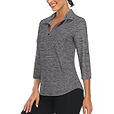 LURANEE Womens 3/4 Roll Sleeve 1/4 Zip Pullover Golf Shirts Athletic Hiking Running Workout Tops UPF 50+
