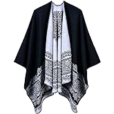 Women's Vintage Pattern Open Front Poncho Cape Shawl Winter Shawl Wraps