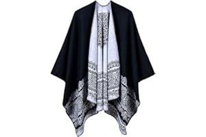 Urban CoCo Women's Fashion Retro Color Block Shawl Wrap Open Front Poncho Cape