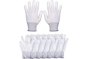 TWY 12 Pieces(6 pairs) White Nylon Anti Static and Anti-slip Gloves,Sewing Work Gloves Size Small to Medium