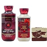 Bath & Body Works Champagne Apple & Honey Body Wash and Body Lotion Duo Set with a Cherry on Top Bar Soap - Full Size