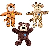 KONG Wild Knots Dog Toys 3 Pack &ndash; Bear, Giraffe &amp; Tiger &ndash; Durable Plush Toys with Internal Knotted Rope &amp; Squeaker &ndash; Soft Outside, Tough Inside &ndash; Ideal for Tugging &amp; Chewing (Small/Medium)