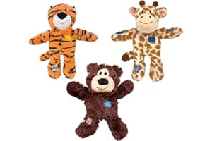 KONG Wild Knots Dog Toys 3 Pack – Bear, Giraffe & Tiger – Durable Plush Toys with Internal Knotted Rope & Squeaker – Soft Outside, Tough Inside – Ideal for Tugging & Chewing (Small/Medium)