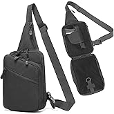 VTACOUTV Concealed Carry Sling Bag for Men, Small Gun Backpack Chest Daypack EDC Shoulder Bag Crossbody CCW Range Bags of Handgun Travel Sports Hiking Black