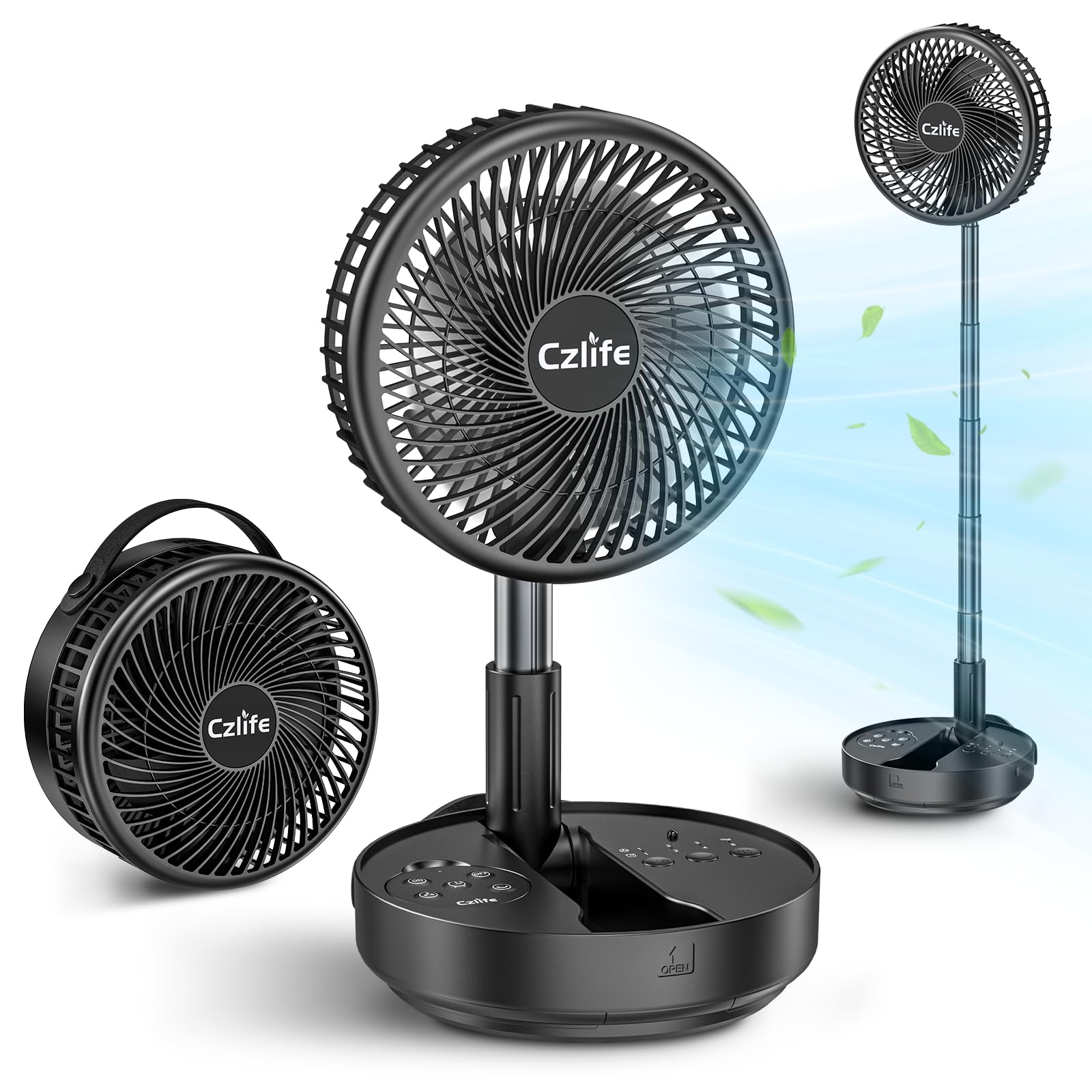 F9 Portable Fan, 10000mAh Rechargeable Battery Powered for Travel Sleeping Camping Bedroom Outdoor, Cordless Floor Desk Fan, Oscillating Folding USB Fan with Remote, 4 Speed, Timer, 7.7