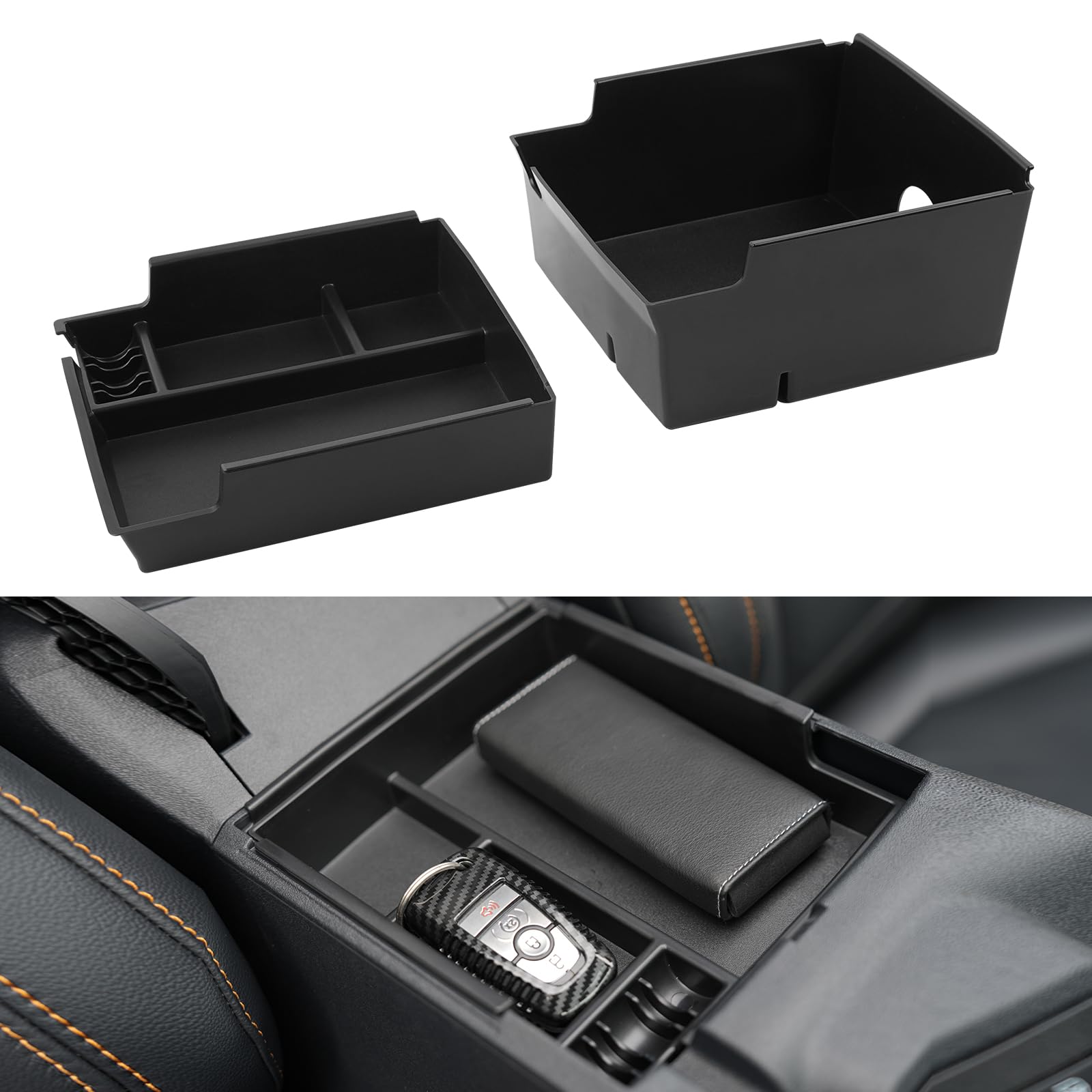 Photo 1 of LitMiRaCle Center Console Organizer Tray Ford Bronco Tray Compatible For Ford Bronco 2021-2024 2/4 Doors (Not for Sport & 2025) Accessories, Center Armrest Storage Box Upper and Lower, 2PCS