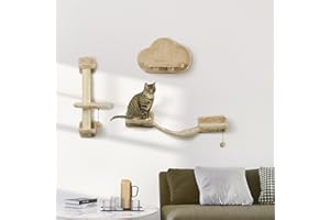 PawHut 3Pcs Cat Wall Shelf with Scratching Post, Cat Wall Shelves for Relaxing, Climbing, Cat Wall with Soft Ladder and Play 