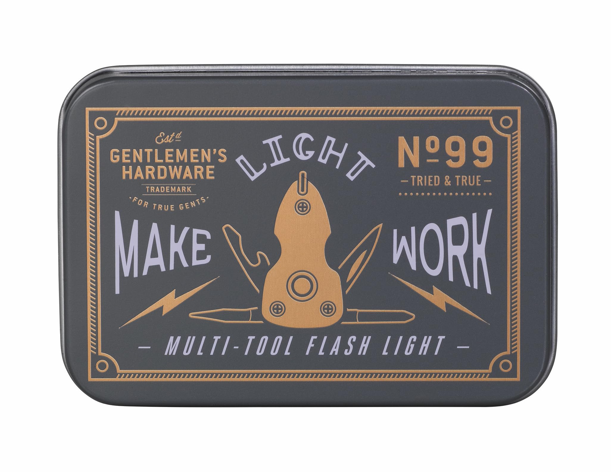 Gentlemen's Hardware 5-in-1 Multi-Tool Pocket Tool with Torch in Tin Case, Stainless Steel