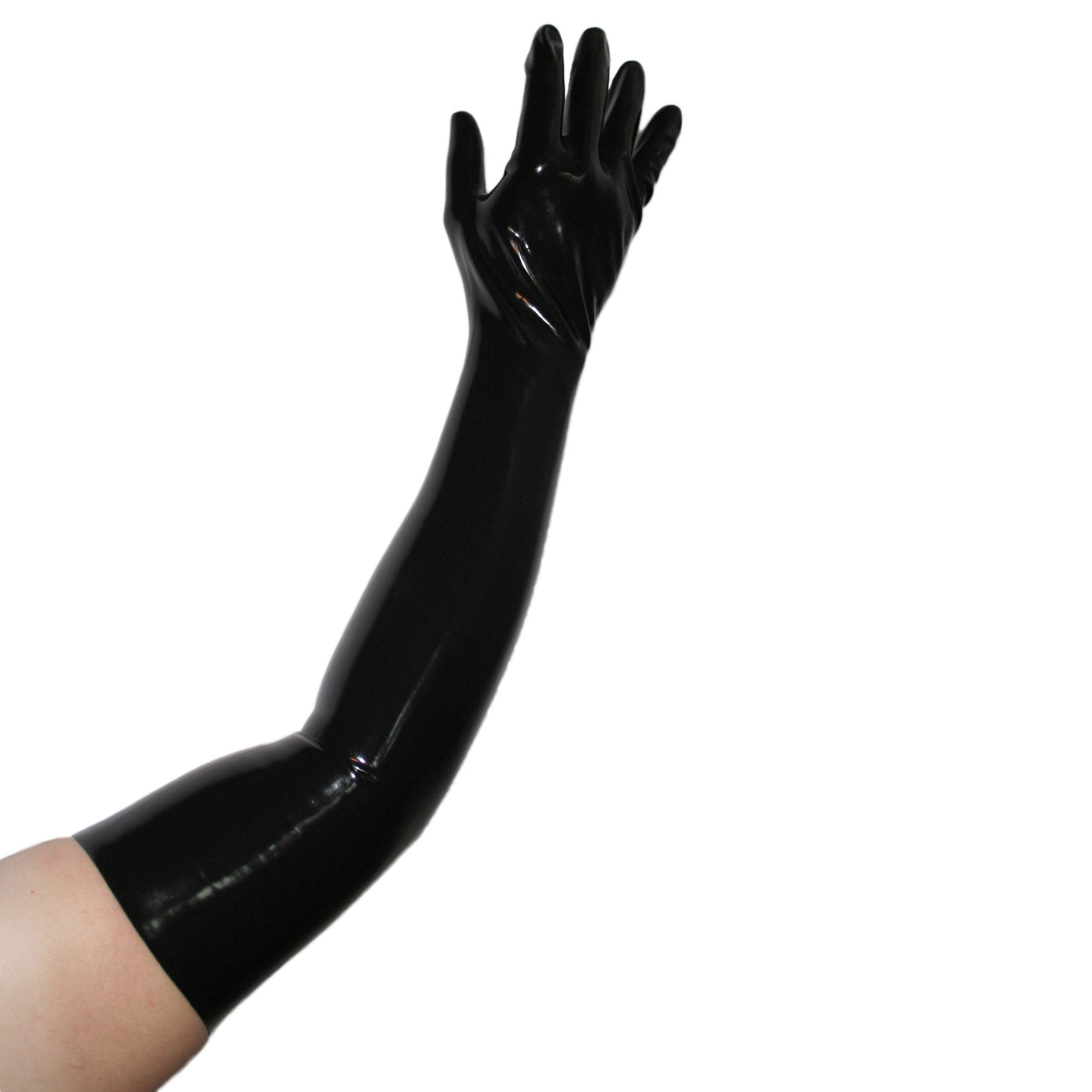 Rubberfashion Long Latex Gloves - Long Rubber Gloves up to the Upper Arm for Women and Men Black 0.4mm XS