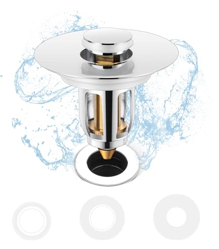 Biipar Universal Sink Stopper & Hair Catcher - Adjustable Pop-Up Drain Plug For 1.04-1.97 Inch Holes, Stainless Steel