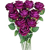 Omygarden Purple Artificial Rose Flower Bouquet, Fake Silk Roses, Wedding Party Home Office Decoration,10PCS