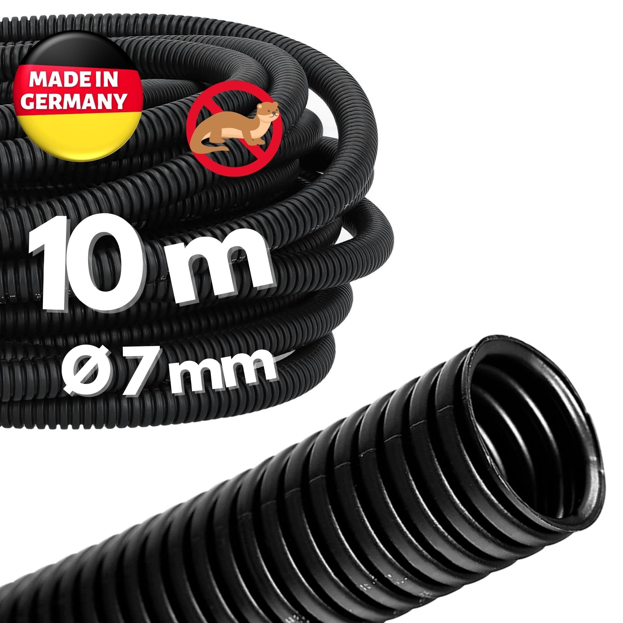 Kalitec Corrugated Pipe Closed NW 7.5 I Unslotted Corrugated Hose I Marten Protection Pipe I Empty Pipe I Cable Protection AD 9.9 mm ID 6.9 mm