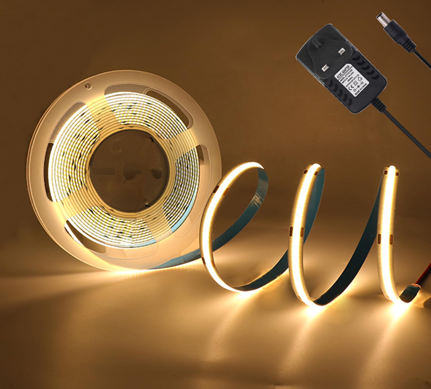 KAFULA 12V COB LED Light Strip, 320 LEDs/m 2m Warm White 3000K High Density Super Bright Flexible FCOB LED Fairy Light CRI90+, Cuttable, Home Lighting Decoration