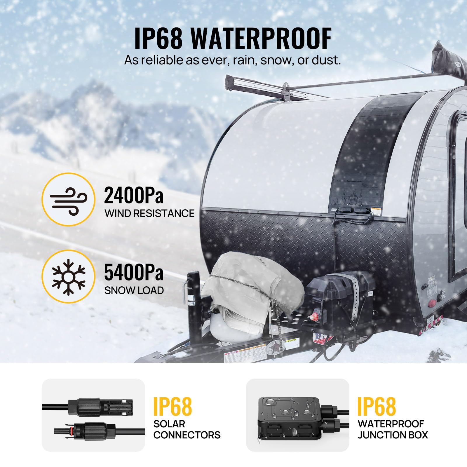 BougeRV Yuma 200W CIGS Solarpanel Flexibel 360° Flexible Solarmodule ETFE IP68 mit Klebeband Solarplatten für Wohnmobil Camping Garten Boot Yacht Unebene Oberflächen balkonkraftwerk 48 Bypass-Dioden 6