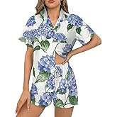 Delerain Womens Pajama Sets 2-Piece Short Sleeve Sleepwear Soft Satin Button Down Loungewear Pjs Shorts Set XS-5XL
