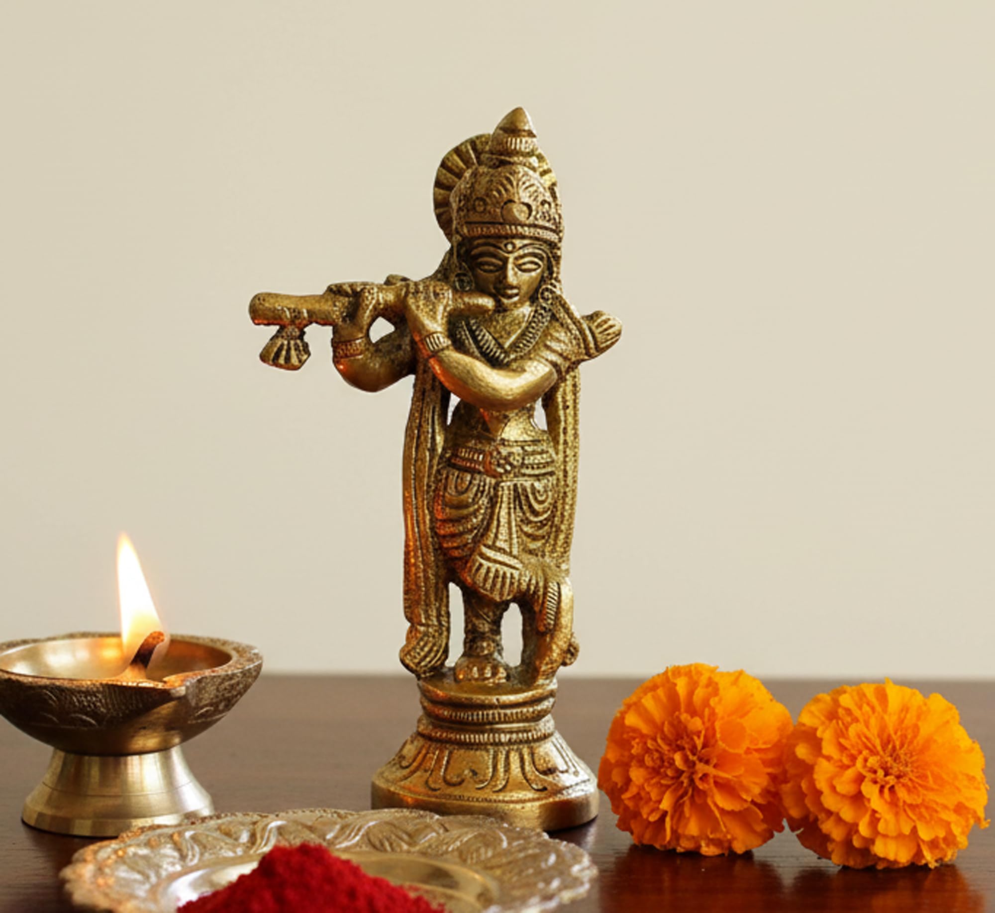 ESPLANADE Brass Krishna Statue | Gopal Gopala Idol Murti Idol (3.5" Krishna)