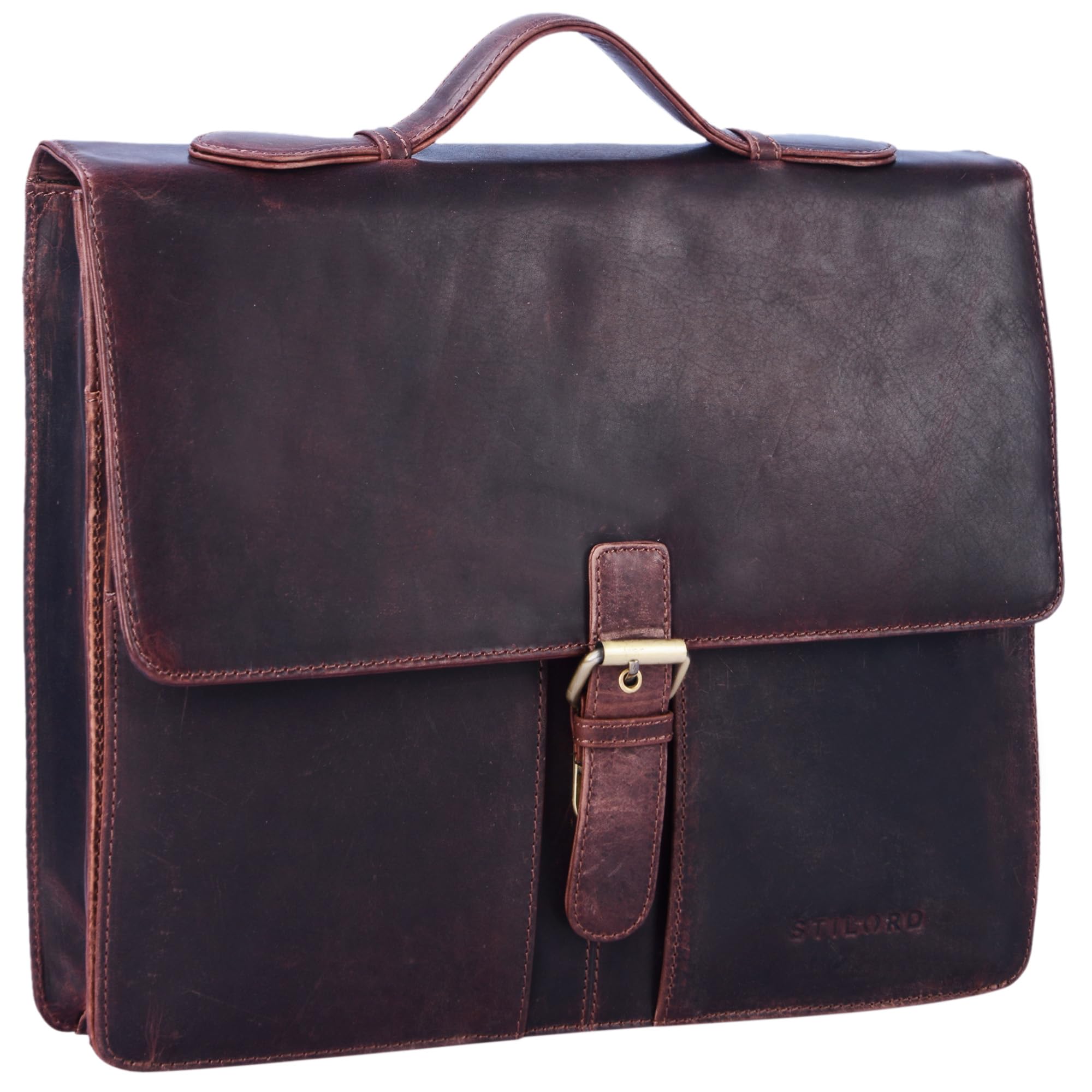 STILORD "Aurelio" Conference Folder Leather with Handle A4 Portfolio Document Folder Sophisticated Vintage Design fit for 13,3 MacBooks Colour:Kara - Brown