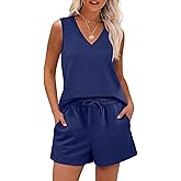 ANRABESS Two Piece Sets for Women 2026 Summer Outfits Short Matching Lounge Set Casual V Neck Beach Vacation Travel Clothes