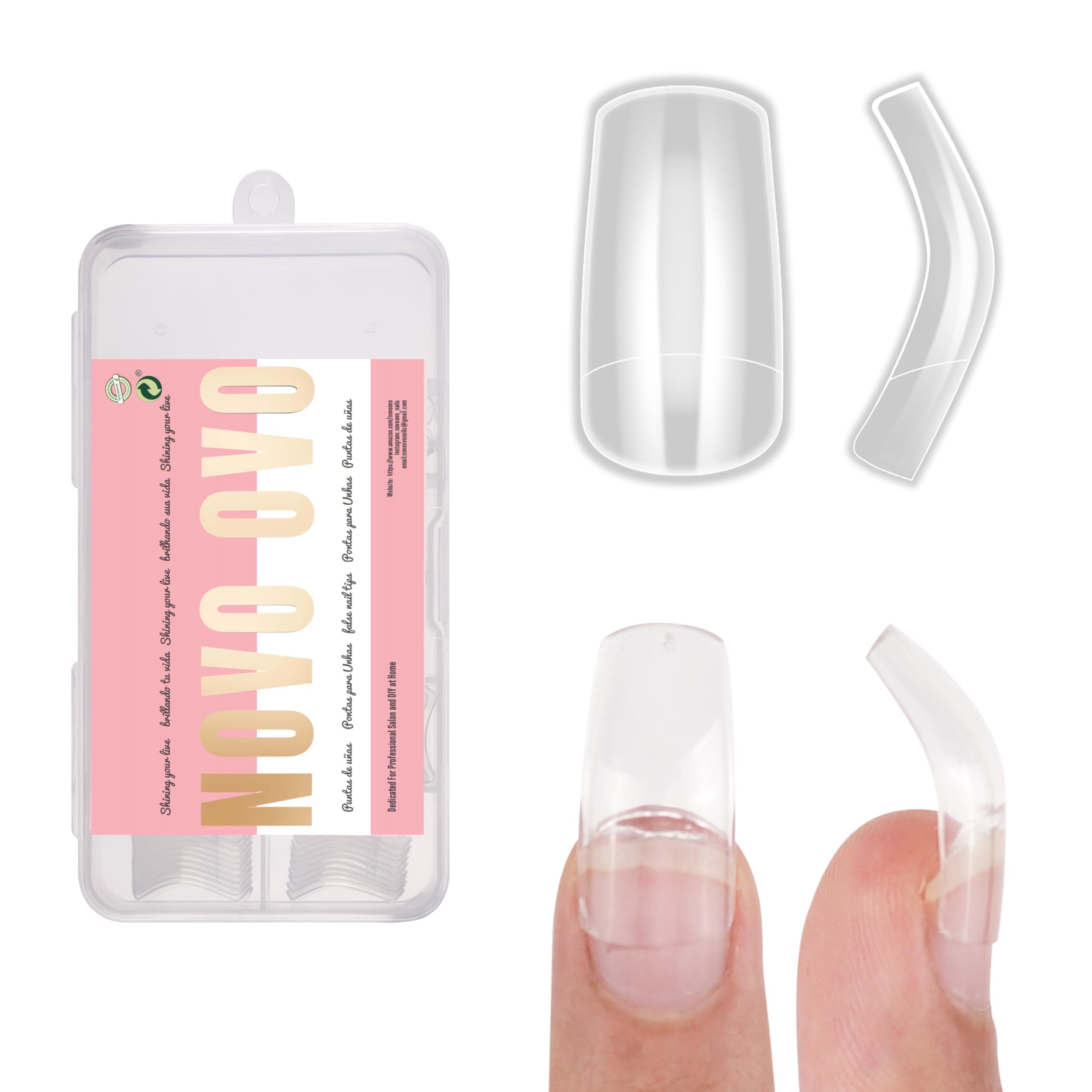 NOVO OVO Halloween 120 pcs Hawk Curved Eagle Claw Extra Super Extreme Deep Curve Half Cover Short Square Tapered Transparent Clear Cystal False Nail Extension Tips Acrylic Nail 10 Sizes Box Packaging — image 1